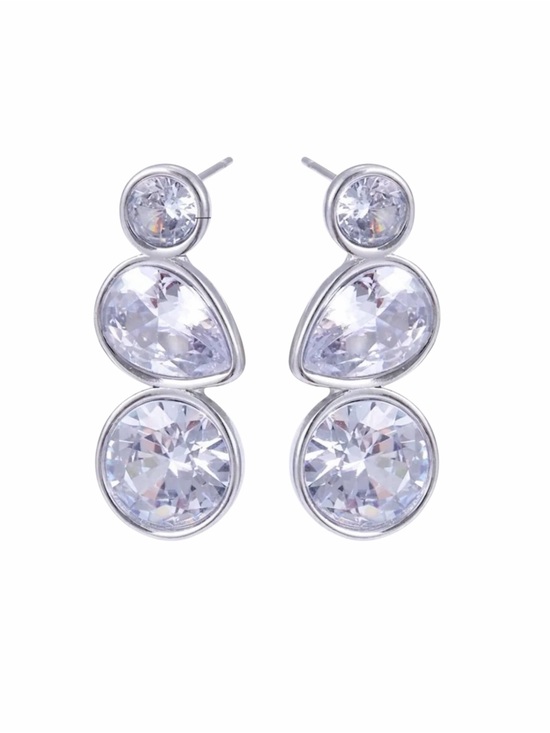 Jewelry - Triple-Cut Clear Crystal Drop Stud Earrings NWT 18KT Gold Plated PVD